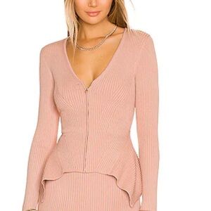 NWT Jonathan Simkhai Helena Ribbed Peplum Cardigan with Zipper